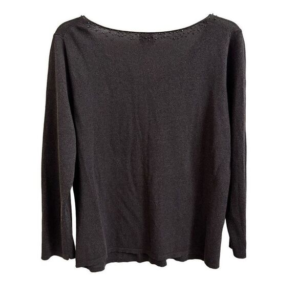 Eileen Fisher V-neck Blouse Top Beaded Neckline 3/4 Sleeves Charcoal Gray Large - Picture 2 of 5